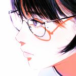  bespectacled black_hair blue_eyes close-up closed_mouth face glasses highres ilya_kuvshinov lips mole mole_under_eye original short_hair solo white_background 