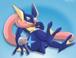  2015 ambiguous_gender blue_background gradient_background greninja nintendo pok&eacute;mon pok&eacute;mon_(species) simple_background solo type video_games 