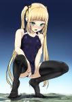  blonde_hair city cloud destruction fang flood giantess huge_giantess impact landscape long_hair masturbation nipples_visible_through_clothing orgasm pussy_juice rakia_(ds00309) small_breasts squatting stockings swimsuit tight_clothing twintails 