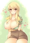  agrias_oaks blonde_hair breast_slip breasts brown_eyes class_change final_fantasy final_fantasy_tactics gloves huge_breasts nipples one_breast_out open_clothes open_shirt pocopoco shirt shorts solo thief_(fft) 