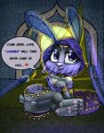  &lt;3 2017 anthro anus areola armband blue_eyes breasts butt choker circlet clothed clothing curtains detailed_background dialogue disney ear_piercing english_text female fur furnut genral:bracelet grey_fur harem harem_outfit headscarf inviting jewelry judy_hopps lagomorph legs_together looking_at_viewer lying mammal nipples open_mouth piercing pillow presenting presenting_pussy pussy rabbit seductive shawl sheer_clothing small_breasts speech_bubble text tongue translucent transparent_clothing zootopia 