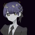  androgynous bangs black_background blue_eyes blue_hair blunt_bangs braid gem_uniform_(houseki_no_kuni) hair_ribbon houseki_no_kuni kimuchidayoyo looking_at_viewer necktie phosphophyllite phosphophyllite_(ll) ribbon ribbon_braid short_hair solo spoilers upper_body 