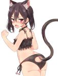  animal_ears ass ass_cutout back bell bell_choker black_bra black_choker black_hair black_panties blush bra breasts cat_ears cat_lingerie cat_tail choker claw_pose frilled_bra frills from_behind hands_up highres jingle_bell kemonomimi_mode lingerie looking_back love_live! love_live!_school_idol_project meme_attire nose_blush open_mouth panties red_eyes shoero side-tie_panties simple_background solo tail tail_cutout tearing_up underwear underwear_only white_background yazawa_nico 