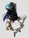  androgynous arm_around_waist bangs blue_eyes blue_hair blunt_bangs elbow_gloves evil_smile full_body gem_uniform_(houseki_no_kuni) gloves gold golden_arms green_eyes green_hair grey_background hair_over_one_eye hand_on_another's_face high_heels highres houseki_no_kuni hug lapis_lazuli_(houseki_no_kuni) long_hair looking_at_viewer lunch_(lunchicken) melting multiple_others phosphophyllite short_hair smile sparkle spoilers 