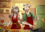  apron blue_eyes canine claws clothing cooking female food fridge fur green_eyes kitchen male mammal multyashka-sweet sharn white_fur wolf wolfseige 