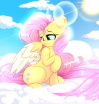  2018 cloud cutie_mark digital_media_(artwork) equine feathered_wings feathers female feral fluttershy_(mlp) friendship_is_magic hair hi_res long_hair madacon mammal my_little_pony on_cloud outside pegasus pink_hair solo wings 