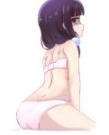  ass black_hair blend_s bra from_behind highres long_hair looking_back panties purple_eyes sakuranomiya_maika shaded_face simple_background sitting solo twintails twintails_(mantids) underwear underwear_only white_background white_bra white_panties 