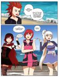  axel_(kingdom_hearts) blue_eyes comic crossover kairi_(kingdom_hearts) kingdom_hearts minidress red_head ruby_rose rwby silver_eyes weiss_schnee 