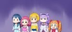  aisaki_emiru aqua_eyes black_eyes blonde_hair blue_hair bow cat_smile choker dress group headband hugtto_precure idolmaster kagayaki_homare kurokawa_makoto long_hair lulu_(precure) nono_hana orange_eyes orange_hair parody pink_hair precure purple purple_eyes purple_hair short_hair skirt twintails yakushiji_saaya 