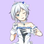  ;d anastasia_(idolmaster) arm_strap blue_eyes bracelet choker collarbone diadem gloves head_tilt idolmaster idolmaster_cinderella_girls idolmaster_cinderella_girls_starlight_stage jewelry looking_at_viewer one_eye_closed open_mouth purple_background riruhasu_(sesu_n) short_hair silver_hair simple_background sleeveless smile solo starry_sky_bright striped upper_body white_gloves 