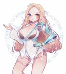  arisha_(mabinogi) black_bra blonde_hair blue_eyes blush bra breasts cleavage collarbone collared_jacket commentary_request commission cowboy_shot cross-laced_clothes gauntlets hand_on_hip heterochromia korean_commentary lace_trim large_breasts legband long_hair long_sleeves looking_at_viewer mabinogi mabinogi_heroes open_clothes open_mouth short_shorts shorts smile solo star underwear very_long_hair yellow_eyes yomi_yojo 