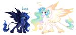  2018 cutie_mark digital_media_(artwork) duo equine feathered_wings feathers female feral friendship_is_magic fur hair hi_res hioshiru horn long_hair mammal multicolored_hair my_little_pony princess_celestia_(mlp) princess_luna_(mlp) simple_background smile white_background winged_unicorn wings 