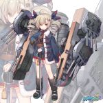 ahoge belt blonde_hair boots cannon commentary_request copyright_name drill_hair full_body hair_ornament hair_ribbon hairclip jiang-ge looking_at_viewer military military_uniform official_art red_eyes ribbon smile solo sword twin_drills uniform viribus_unitis_(zhan_jian_shao_nyu) weapon zhan_jian_shao_nyu 