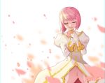  closed_eyes dated dress estellise_sidos_heurassein facing_viewer gloves hands_on_own_chest petals pink_hair puyon_(puyon) short_hair signature simple_background solo tales_of_(series) tales_of_vesperia white_background white_coat white_gloves 