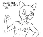  2018 anthro black_and_white breasts cartoon_network cat digital_drawing_(artwork) digital_media_(artwork) english_text feline female hi_res lipstick makeup mammal mature_female medium_breasts monochrome mrs._senicourt nipples nude open_mouth simple_background solo text the_amazing_world_of_gumball whiskers white_background zambs 