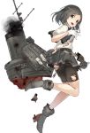  ass bike_shorts black_hair black_shorts from_side full_body gloves grey_skirt grey_vest kantai_collection konishi_(koconatu) kuroshio_(kantai_collection) looking_at_viewer looking_to_the_side machinery mast medium_hair miniskirt official_art open_mouth pleated_skirt remodel_(kantai_collection) rigging shirt short_sleeves shorts shorts_under_skirt skirt smoke smokestack solo torn_bike_shorts torn_clothes torn_shirt torn_skirt torn_vest transparent_background turret vest white_gloves white_shirt yellow_eyes 