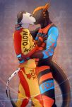 anthro armor biker clothing dragon eglan gear kissing male male/male motocross mx mxsuit suit tres-art 