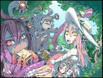  absurdres ahoge animal_ears artist_name bare_shoulders black_border black_hair blue_sky border cherry_(snekfag) claws closed_eyes commentary commission crossover cyclops day dragon_girl dragon_horns dragon_wings dress eating elbow_gloves english_commentary extra_eyes extra_mouth food food_theft forest gazer_(monster_girl_encyclopedia) gloves hair_between_eyes hair_ornament hat head_fins heart highres holding holding_food horns jabberwock_(monster_girl_encyclopedia) lamia long_hair looking_at_another miia_(monster_musume) monster_girl monster_girl_encyclopedia monster_musume_no_iru_nichijou multiple_girls nature on_grass one-eyed open_mouth original outdoors pastel_colors picnic picnic_basket pointy_ears purple_hair ramenwarwok red_eyes red_hair sandwich signature sky smile sun_hat sundress tears tentacles tree white_dress white_gloves wide-eyed wings yellow_eyes yellow_sclera 