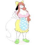  anthro apron big_breasts blush breasts brown_hair canine choker cleavage clothed clothing crocs dog fluffy fluffy_tail hair hair_bow hair_ribbon hands_on_hips holly_applebee huge_breasts long_hair mammal ribbons shirt skirt smile theycallhimcake 
