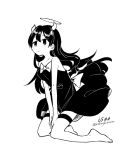  1girl alice_(bendy_and_the_ink_machine) bendy_and_the_ink_machine black_hair breasts halo horns long_hair ribbon solo thighhighs 