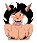  2018 anthro areola bikini black_hair blush breasts cat clothing dbaru digital_media_(artwork) facial_hair fangs felina_feral feline female fur hair leaning leaning_forward looking_at_viewer mammal micro_bikini open_mouth presenting_mouth sideburns solo swat_kats swimsuit tan_fur tongue tongue_out white_hair zeigram 