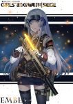  alternate_costume armband assault_rifle bangs belt black_legwear blunt_bangs blush breasts buckle clothes_writing collarbone commentary cosplay echj eyebrows_visible_through_hair eyewear_on_head facial_mark german_flag girls_frontline gloves glowstick green_eyes gun hair_ornament handgun heckler_&amp;_koch highres hk416 hk416_(girls_frontline) holster jacket jaeger_(rainbow_six_siege) jaeger_(rainbow_six_siege)_(cosplay) light_particles long_hair looking_at_viewer medium_breasts open_mouth pistol pouch rainbow_six_siege rifle silver_hair skirt solo strap suppressor teardrop thigh_holster thighhighs trigger_discipline very_long_hair walkie-talkie weapon white_hair 