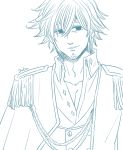  aiguillette alternate_costume artist_name collarbone double-breasted epaulettes estarossa facial_hair grin hair_between_eyes harumiya high_collar looking_at_viewer nanatsu_no_taizai sketch smile solo stubble 