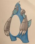  2017 3_fingers alternate_color alternate_species ambiguous_gender angry anthro beady_eyes bear beartic biped black_eyes black_nose blue_body blue_tail claws countershade_torso countershading cybernetics cyborg eye_markings fak&eacute;mon featureless_crotch featureless_feet front_view full-length_portrait grey_body grey_claws grey_markings half-closed_eyes hatching_(technique) head_tuft hi_res machine mammal marker_(artwork) markings mask_(marking) metallic_body mfanjul mixed_media multicolored_body nintendo nude overweight overweight_ambiguous pen_(artwork) pok&eacute;mon pok&eacute;mon_(species) portrait shadow simple_background snout solo standing toony traditional_media_(artwork) video_games water white_background white_body white_countershading 