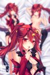  bare_shoulders bell blur_censor blurry breasts censored cleavage commission dakimakura finger_to_mouth fox_mask hair_between_eyes highres long_hair mask mask_on_head murmoruno original ponytail red_eyes red_hair shushing 