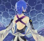  aqua_(kingdom_hearts) backless_outfit bare_shoulders black_jumpsuit blue_hair detached_sleeves from_behind jumpsuit kingdom_hearts kingdom_hearts_birth_by_sleep long_sleeves ramochi_(auti) short_hair solo turtleneck wide_sleeves 