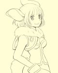  animal_ears breasts bunny_ears chrono_cross cleavage cleavage_cutout commentary_request fur janice looking_at_viewer mizushima_(kazami4) monster_girl paws short_hair shorts solo tail 