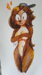  16:9 2017 absurd_res anthro blush breasts brown_fur brown_hair covering covering_breasts covering_crotch covering_self embarrassed female fur hair hat hedgehog hi_res mammal navel rebecca rise_of_the_wool_ball serpentmongrel simple_background solo tan_fur white_background wide_hips 