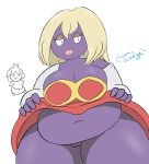  2018 anthro belly big_belly big_breasts bottomless breasts clothed clothing cosmicscourge female jynx lips looking_at_viewer nintendo overweight pok&eacute;mon pok&eacute;mon_(species) presenting presenting_pussy pussy simple_background smoochum thick_thighs undressing video_games voluptuous wide_hips 
