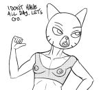  2018 anthro black_and_white breasts cartoon_network cat clothed clothing digital_drawing_(artwork) digital_media_(artwork) english_text feline female fishnet fishnet_topwear hi_res lipstick makeup mammal mature_female medium_breasts monochrome mrs._senicourt nipples open_mouth simple_background solo text the_amazing_world_of_gumball whiskers white_background zambs 