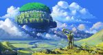  bird castle cloud cloudy_sky commentary day floating_castle highres landscape laputa_robot mountain mountainous_horizon no_humans outdoors river scenery sky syntetyc tenkuu_no_shiro_laputa town tree 