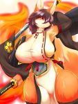  1girl artist_request black_hair fox fullbokko_heroes furry japanese_clothes long_hair red_eyes solo 