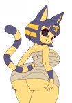  2018 animal_crossing ankha anthro big_breasts breasts butt cat egyptian feline female hair huge_breasts looking_at_viewer looking_back mammal nintendo nitro short_hair short_stack simple_background solo video_games white_background wraps 