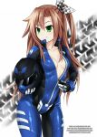  artist_name asymmetrical_hair bangs blush bodysuit bow breasts brown_hair choujigen_game_neptune closed_mouth collarbone commentary english_commentary gloves green_eyes hair_between_eyes hair_bow hair_ornament helmet highres holding holding_helmet if_(choujigen_game_neptune) long_hair long_sleeves looking_to_the_side motorcycle_helmet neptune_(series) no_bra patreon_username ponytail racing_suit sereneandsilent side_ponytail small_breasts smile solo sweat tied_hair tumblr_username unzipped very_long_hair watermark web_address 