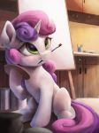  2018 absurd_res equine female feral friendship_is_magic hair hi_res hooves horn inside mammal mouth_hold multicolored_hair my_little_pony paintbrush smile solo sweetie_belle_(mlp) two_tone_hair unicorn vanillaghosties 