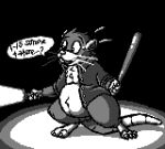  baton chipp clothing digital_media_(artwork) emenius flashlight flygon_(artist) jacket mammal monochrome pixel_(artwork) rat rodent solo weapon 