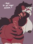  2018 anthro arcanine areola big_breasts big_butt breasts butt clothing dialogue digital_media_(artwork) english_text female hi_res hybrid looking_at_viewer looking_back lycanroc midnight_lycanroc mightyena nintendo nipple_piercing nipples open_mouth panties piercing pinkcappachino pok&eacute;mon pok&eacute;mon_(species) simple_background solo text tharja_(justkindofhere) thick_thighs underwear video_games zoroark 