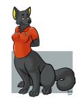  2010 black_fur bottomless breasts canine chakona_space clothed clothing female foxtaur fur mammal mitti solo taur yellow_eyes 