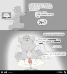  2018 4_toes age_difference anal anal_penetration anthro balls beard canine clothed clothing collar comic computer dialogue diaper digital_media_(artwork) dildo dog duo english_text erection eyewear facial_hair father father_and_son fucking_machine fur glasses grey_fur hands_behind_head humanoid_penis humiliation laptop lying machine male male/male mammal monochrome nipples nude parent penetration penis precum recording sex_toy slightly_chubby soles solo_focus son speech_bubble text toes tuta unseen_character 