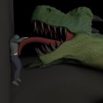  2015 3d_(artwork) blender_(software) digital_media_(artwork) dinosaur doublescale feral huma human licking macro male mammal scalie sharp_teeth standing teeth tongue tongue_out 