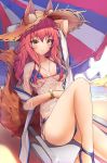  animal_ear_fluff animal_ears arm_up bad_id bad_pixiv_id bangs beach_chair beach_umbrella bikini bracelet breasts brown_eyes closed_mouth collarbone commentary_request day eyebrows_visible_through_hair fate/grand_order fate_(series) fox_ears fox_tail hat highres jewelry lee_seok_ho lips long_hair looking_at_viewer medium_breasts outdoors pink_hair see-through shiny shiny_skin shirt sidelocks sitting solo straw_hat sun_hat swimsuit t-shirt tail tamamo_(fate)_(all) tamamo_no_mae_(fate) tamamo_no_mae_(swimsuit_lancer)_(fate) umbrella water 