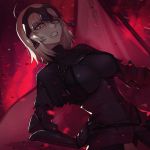  ahoge armor armored_dress bangs banner black_capelet black_dress blurry breasts capelet chain clenched_teeth depth_of_field dress dutch_angle eyebrows_visible_through_hair fate/grand_order fate_(series) from_below gauntlets hair_between_eyes hand_on_hip headpiece jeanne_d'arc_(alter)_(fate) jeanne_d'arc_(fate)_(all) large_breasts looking_at_viewer md5_mismatch motion_blur plackart platinum_blonde_hair short_hair signature solo standing sungwon teeth yellow_eyes 