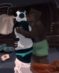 2018 anthro breasts brown_bear butt butt_grab clothed clothing digital_media_(artwork) duo eyes_closed female fur grizzly_bear hand_on_butt kissing male male/female mammal missebony nude nurse panda romantic_couple side_boob smile topless underwear undressing ursine 