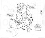  2018 adam_wan all_fours anthro anthro_on_anthro basket being_watched bottomless butt butt_grab canine caught clenched_teeth clothed clothing dialogue dog doggystyle english_text feline from_behind_position fur group group_sex hand_on_butt inside interspecies lion looking_back male male/male mammal mane monochrome muscular muscular_male nude open_mouth penis sex shirt simple_background size_difference sketch smile sound_effects teeth text threesome voyeur washing_machine watch white_background wolf worried 