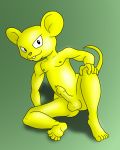  anthro balls dragon_ball dragon_ball_super erection feet fur green_background humanoid_penis male mammal mouse nude penis quitela rodent simple_background sitting solo uncut unknown_artist yellow_fur yellow_skin 