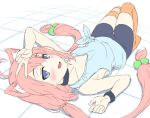  00kanehiro_(artist) 2018 animal_humanoid blue_eyes blush cat_humanoid clothed clothing cute digital_media_(artwork) feline female hair hinata_nekomiya humanoid legwear looking_at_viewer mammal open_mouth pink_hair simple_background smile solo thigh_highs youtuber 